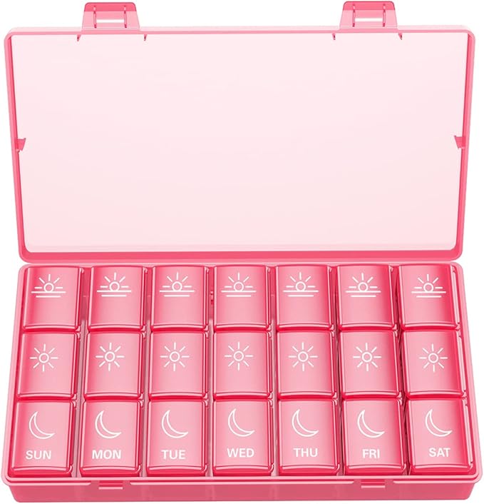 BUG HULL Weekly Pill Organizer 3X a Day, Daily 7 Day Medicine Pill Organizer 3 Times a Day, Travel Pill Case Container for Vitamins, Supplements