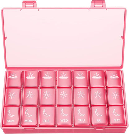 BUG HULL Weekly Pill Organizer 3X a Day, Daily 7 Day Medicine Pill Organizer 3 Times a Day, Travel Pill Case Container for Vitamins, Supplements
