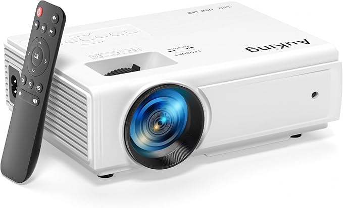 AuKing Projector, 2025 Upgraded Mini Projector, Full HD 1080P Home Theater Video Projector, Compatible with HDMI/USB/AV/Smartphone/TV Box/Laptop