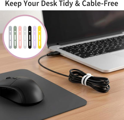 42 PCS Silicone Cable Ties Reusable, Silicone Cord Ties Reusable Cord Keeper Organizer for Office, Multipurpose Elastic Cable Silicones Wire Tie for Bundling Fastening Earphone Phone Charging Cords