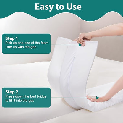 12" Extra Wide Split King Gap Filler for Adjustable Bed, Bed Bridge Twin to King Converter with Washable Cover, Close The Gap (0-3"),White