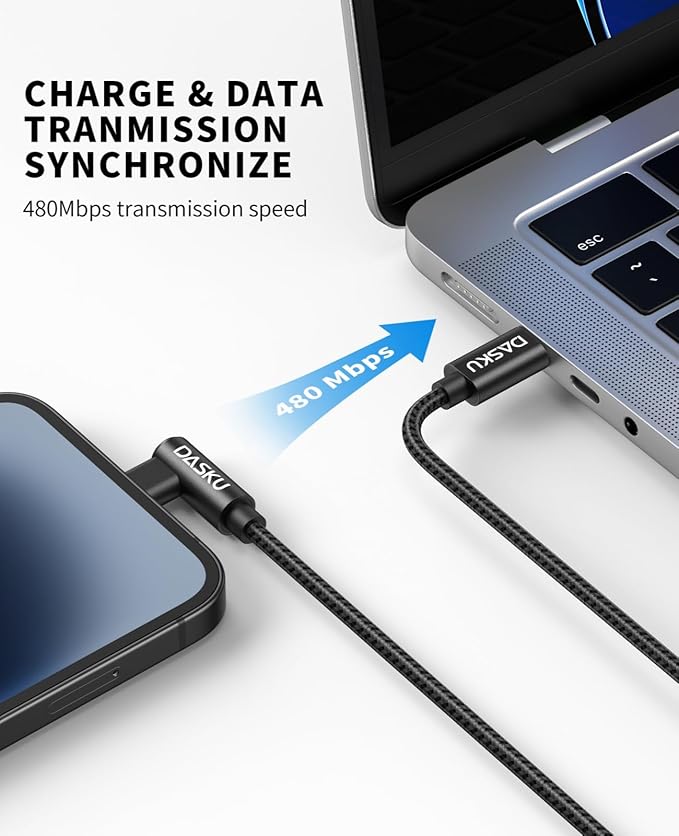 USB C to Lightning Cable for iPhone 2Pack 6FT Right Angle 90 Degree Charging Cable Long Nylon Braided USB C iPhone Charger Compatible with iPhone 14/13/Pro/ 12/Max/11/XS/XR/8/Plus