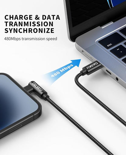 USB C to Lightning Cable for iPhone 2Pack 6FT Right Angle 90 Degree Charging Cable Long Nylon Braided USB C iPhone Charger Compatible with iPhone 14/13/Pro/ 12/Max/11/XS/XR/8/Plus