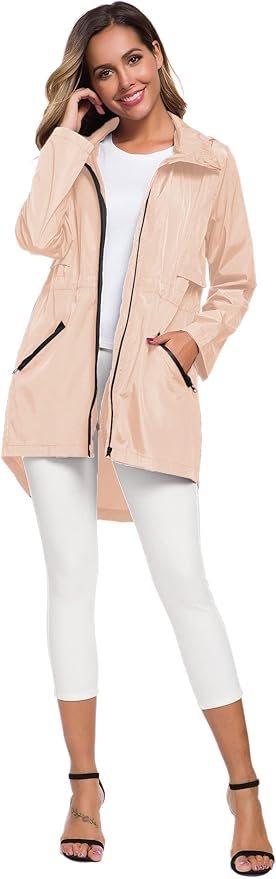 Avoogue Women's Long Raincoat with Hood Outdoor Lightweight Windbreaker Rain Jacket Waterproof