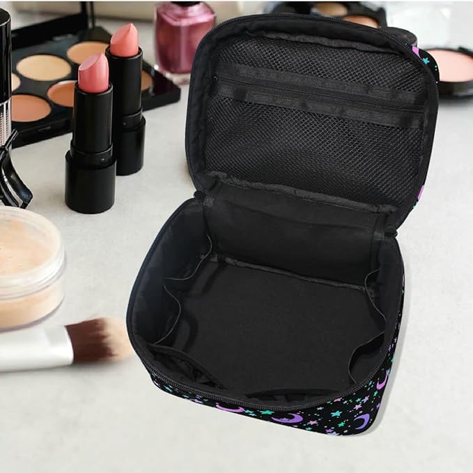 Makeup Bag, Crescents and Stars Makeup Organizer Bags Toiletry Bag Box Travel Cosmetic Bag Make Up Train Case for Women Teen Girl Ladies