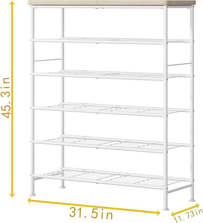 SUOERNUO Shoe Rack Organizer 6 Tier for Closet Entryway Free Standing Metal Storage Shoe Shelf with MDF Top Board，White+Oak