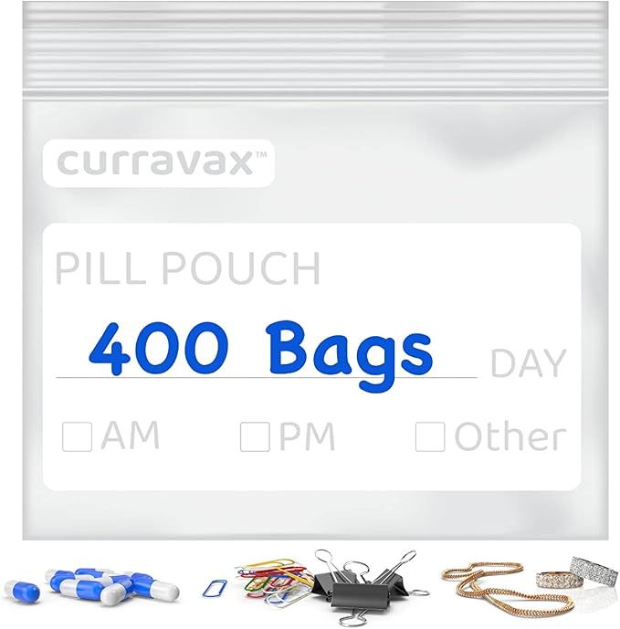 Pill Pouch Bags for Travel Pack of 400 - BPA Free 3 x 2.75 inch Pill Pouch - Pill Pouches for Medicine with Write on Label –Clear Ziplock Pill Baggies for Travel Medicine Organizer