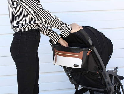 Itzy Ritzy Adjustable Stroller Caddy and Organizer Bag Featuring Front Zippered Pocket, 2 Built-In Interior Pockets & Adjustable Straps to Fit Nearly Any Stroller (Coffee and Cream)