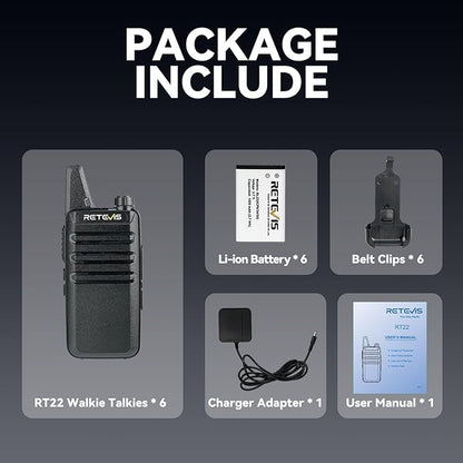 Retevis RT22 Walkie Talkies for Adults, Two Way Radios Long Range Rechargeable, VOX Handsfree, Mini Compact Walkie Talkie with USB Charger, for School Church Restaurant (6 Pack)