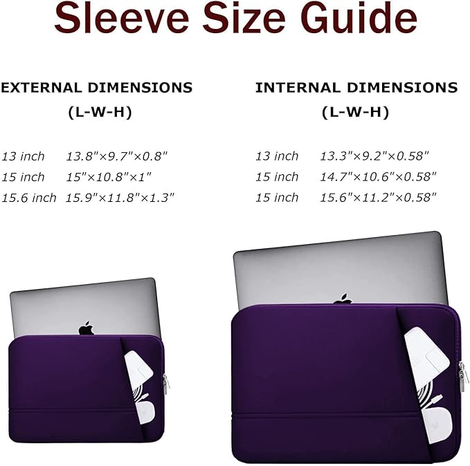 Laptop Sleeve Case 15.6 inch, Sturdy Portable Monitor Computer Laptop Case, Carrying Sleeve Bag 15.6'' with Pockets for MacBook PC Mac HP Lenovo Dell Asus Xbox Switch, Deep Purple