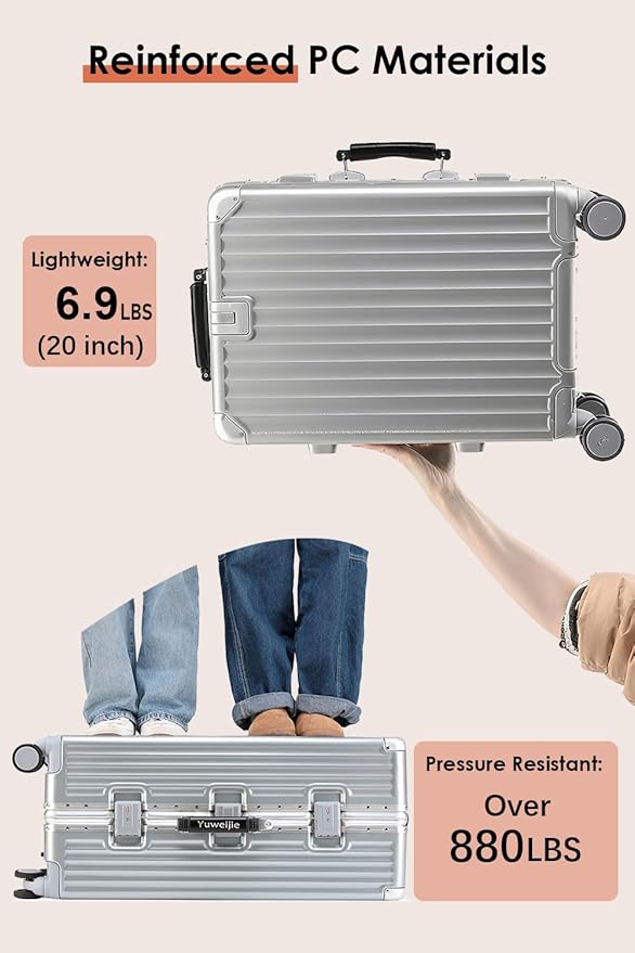 26 Inch Hardside Checked Luggage with Leather Handle, PC Zipperless Suitcase with Spinner Wheels and TSA Locks, Lightweight Checked Luggage for Travel, Silver