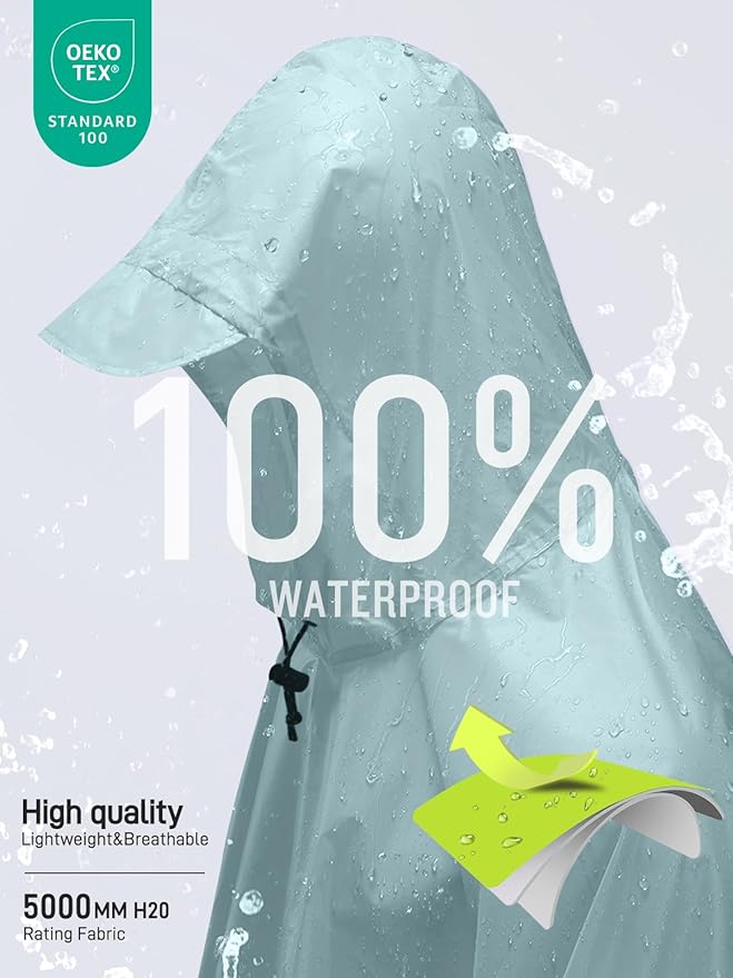 SaphiRose Hooded Rain Poncho Waterproof Raincoat Jacket for Men Women Adults