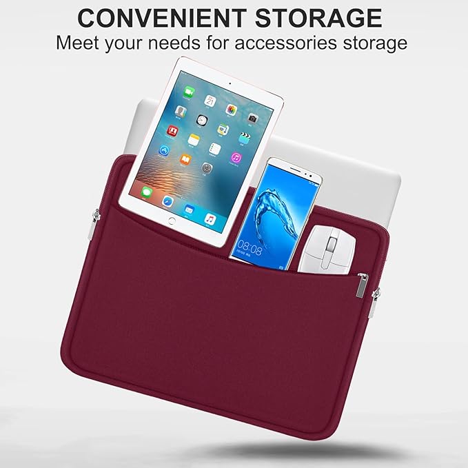 Laptop Sleeve 14 inch, Shockproof Protective Laptop Cover Briefcase Carrying Computer Bag with Accessory Pocket Portable Computer Sleeve for 14" MacBook, HP, Dell, Lenovo, Acer, Wine Red