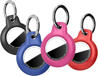 [4 Pack] Waterproof for Airtag Holder Keychain with Full Wrap Design, Hard PC for Air Tag Case, Scratchproof for Airtags for GPS Item Finder Tracker Luggage, Bag,Key-Black/Blue/Pink/Rose Red