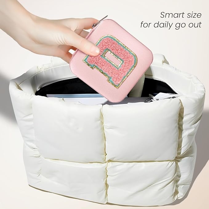 SANDJEST Personalized Jewelry Box, Pink Travel Jewelry Box with Initial D, Small Monogrammed Jewelry Case Organizer for Girls Women Teen Kids, Mini Travel Essentials Gifts for Birthday Christmas