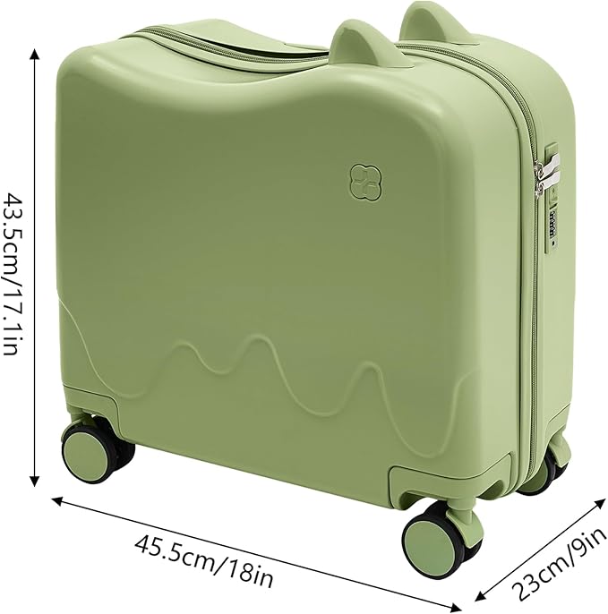 Kids Ride-On Suitcase, 18" Rolling Luggage With Lock, 33.6qt Internal Capacity, Carry on Hardside Trolly Case for Short Trips, Study Tours, Outings,Ages 3-6 (Olive Green)