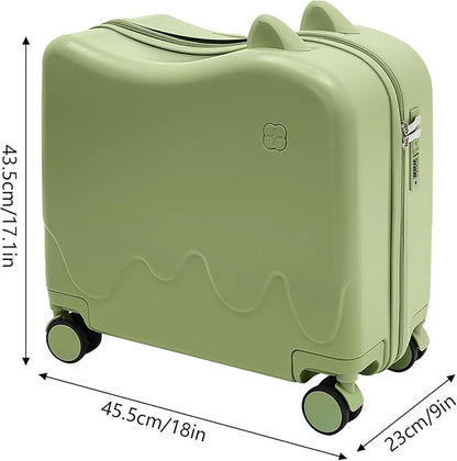 18" Kids Ride-On Suitcase,33.6QT Children's Luggage Case with Password Lock and Silent Universal Wheels (Olive Green)