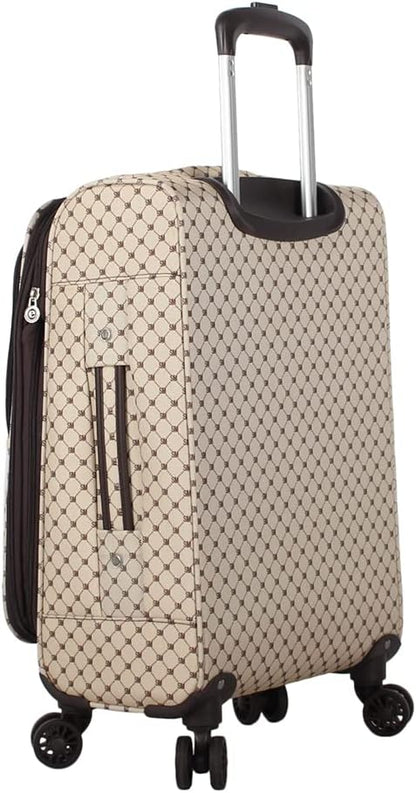 Steve Madden Designer Luggage Collection - Lightweight Softside Expandable Suitcase for Men & Women - Durable 20 Inch Carry On Bag with 4-Rolling Spinner Wheels (Noble Brown/Tan, 20in)