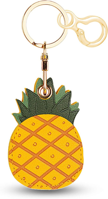 Leather Keychain for Airtag, Cute Protective Keychain Holder Compatible with Apple Air Tag,GPS Item Tracker Case Cover for Keys,Bags,Pets,Luggage(Pineapple)