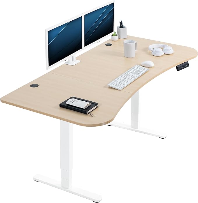 VIVO Electric 63 x 32 in Dual Motor Standing Desk, Memory Height Adjustment, 2B Series, Light Wood Top White Frame, DESK-KIT-2W1C