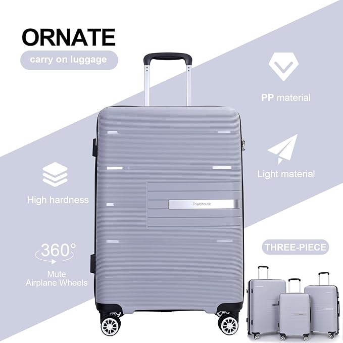 Luggage Sets Wear-Resistance Hardside Lightweight Suitcase Double Spinner Wheels, TSA Lock,Two Hooks, Scratch-resistant Carry-on,3 Piece Set(20inch 24inch 28inch) (silver)