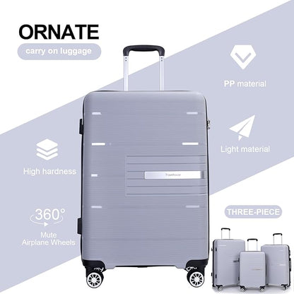 Luggage Sets Wear-Resistance Hardside Lightweight Suitcase Double Spinner Wheels, TSA Lock,Two Hooks, Scratch-resistant Carry-on,3 Piece Set(20inch 24inch 28inch) (silver)
