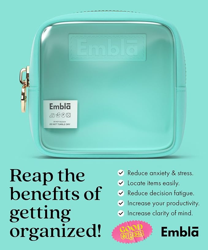 Embla London Makeup Bag Cosmetic Case, Clear Zipper Make Up Pouch and Toiletry Travel Tote, Cute Skincare Pouches for Women Girls, Preppy Purse Cosmetic Organizer, Mini Makeup Bags, Cotton Candy