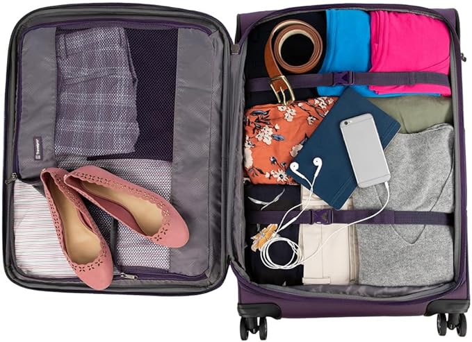 Travelpro Tourlite Softside 3-Piece Set, Expandable Luggage, 4 Spinner Wheels, Lightweight Suitcase, 21" Carry-On, 25" Checked Medium, 29 Check Large, Deep Purple