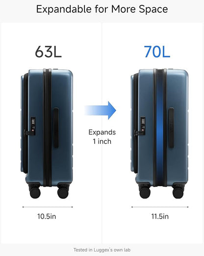 Checked Luggage with Spinner Wheels, FLO5 Expandable Polycarbonate Hard Shell Suitcase with TSA Approved Lock (FX-Core, Blue, 24 Inch)