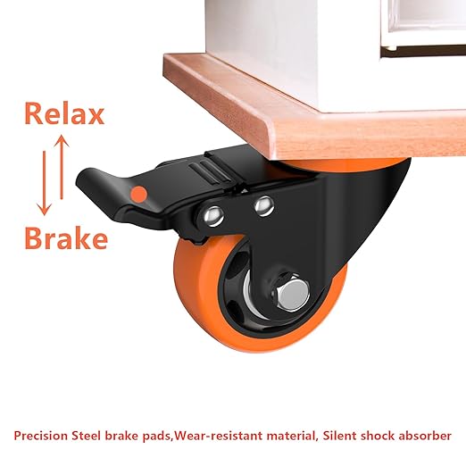3 Inch Caster Wheels,Orange Casters Set of 4, Heavy Duty Casters with Brake 2300 Lbs, Locking Industrial Swivel Top Plate Casters Wheels for Furniture and Workbench Cart(Two Hardware Kits Include)