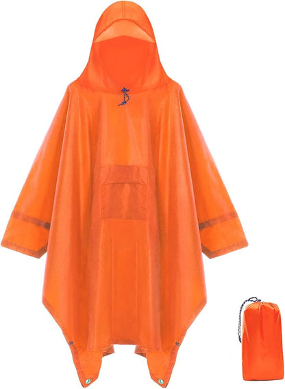 Cosmine Hooded Rain Poncho for Adult with Pocket, Waterproof Lightweight Unisex Raincoat Jacket for Hiking Camping Emergency