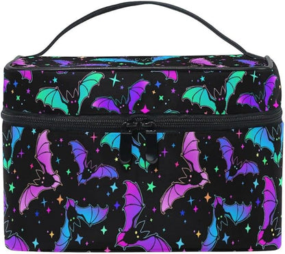 Goth Makeup Bag, Gothic Bats Halloween Luminous Makeup Organizer Bags Toiletry Bag Box Travel Cosmetic Bag Make Up Train Case for Women Teen Girl Ladies