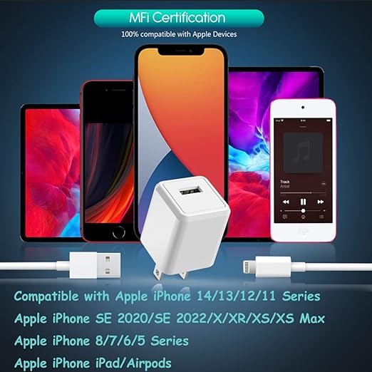 iPhone Charger,Extra Long 2 Pack 10FT Lightning Cable Cube i Phone 12 Charger Charging Transfer Cord Cable with USB Plug Wall Charge Block Travel Adapter for iPhone 14/13/12/11/SE2022/8/7/XS/XR/X/iPad