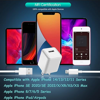 3Pack 10FT Long iPhone Charger,[Apple MFi Certified] Cube Phone Charging Transfer Cord 10Foot Lightning Cable USB Plug Wall Charger Block Travel Adapter for iPhone 14/13/12/11/SE 2022/8/7/XS/XR/X/iPad