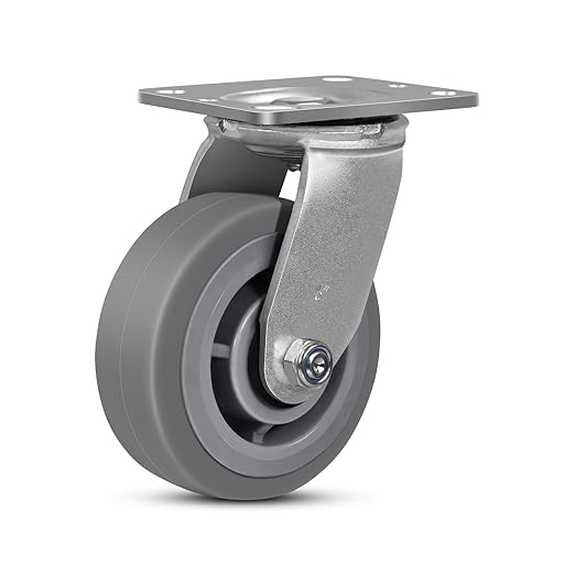 5 Inch Rubber Wheels (Flat Tread)- Heavy Duty Casters, Industrial Caster Wheels- with up to 800 LB Capacity- Use for Dollies, Utility and Maintenance Carts(1 Swivel)