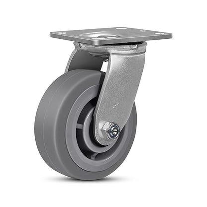 5 Inch Rubber Wheels (Flat Tread)- Heavy Duty Casters, Industrial Caster Wheels- with up to 800 LB Capacity- Use for Dollies, Utility and Maintenance Carts(1 Swivel)