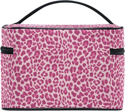 Makeup Bag, Pink Leopard Travel Makeup Organizer Bag Cosmetic Cases Toiletry Bags for Girl Women Ladies