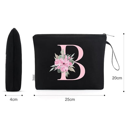 Vavabox A-Z Personalized Makeup Bag, Birthday Gifts for Women Mom, Gifts for Best Friend, Bride Bridesmaid Cosmetic bag (B, Black)