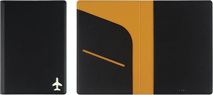 Fenice Plane Simple Passport Cover Holder Wallet Case for Travel Essential RFID Blocking Vegan Leather Waterproof (BLACK)