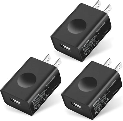 FONKEN USB Wall Charger, 3-Pack 5V 2A Power Adapter Universal Travel USB Plug Cell Phone Block Cube Compatible With iPhone, iPad, Google Nexus, Samsung, LG, HTC, Moto, Kindle and More