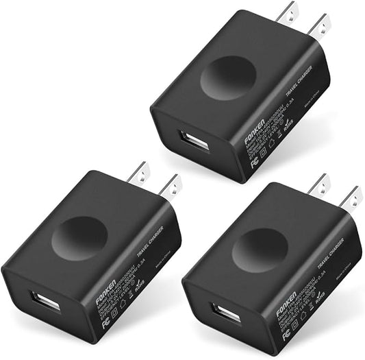 FONKEN USB Wall Charger, 3-Pack 5V 2A Power Adapter Universal Travel USB Plug Cell Phone Block Cube Compatible With iPhone, iPad, Google Nexus, Samsung, LG, HTC, Moto, Kindle and More