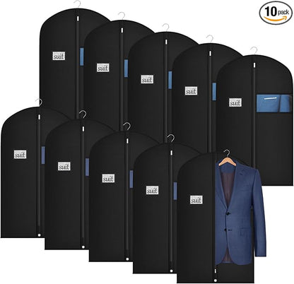 Univivi 10 Pack Suit Bags Garment Bag for Men Storage, 40-Inch Suit Bags for Closet Storage with Clear Window and ID Card Holder for Suit Jacket, Skirt, Shirt and Coat
