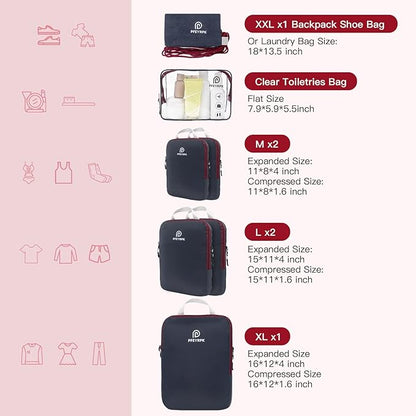 Lightweight Compression Packing Cubes for Suitcases, Compressible Expandable Travel Packing Organizer with Clear Toiletries and Backpack Bag, Travel Essentials for Carry on Luggage 7 Set