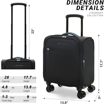 Verage Under Seat Luggage with Wheels, Softside Small Suitcase Spinner Carry On Luggage Bags for Airlines Airplanes Short Trip Men Women (Black, 14.5-Inch Plus Underseat)