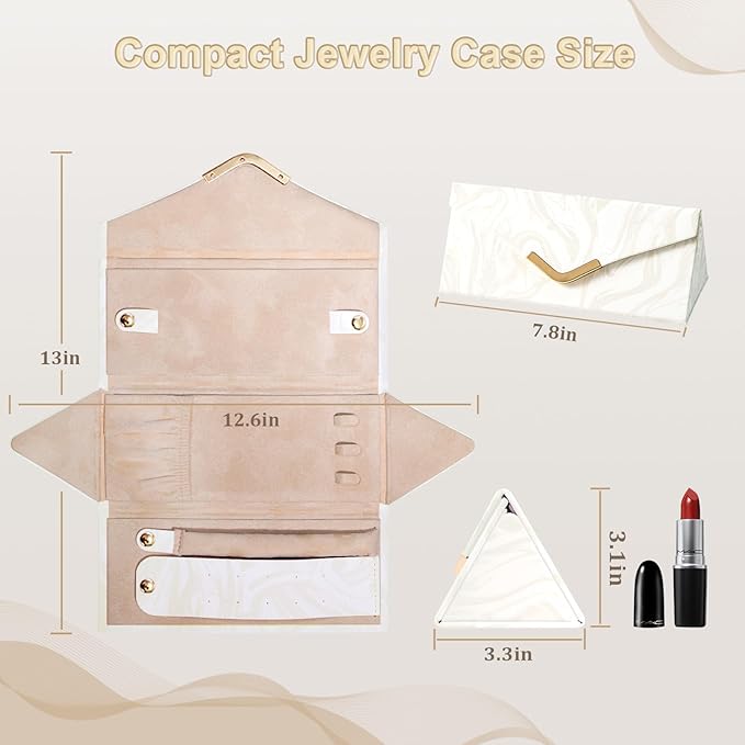 Yoobao Travel Jewelry Case for Women Girls, Triangle Jewelry Box Organizer, Small Foldable Storage Holder for Necklaces Earrings Rings Bracelets, Portable Travel Essentials Accessories