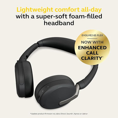 Jabra Evolve2 65 Flex Wireless Stereo Headset - Bluetooth, Noise-Cancelling ClearVoice Technology & Hybrid ANC - Works with All Leading UC Platforms Such As Zoom & Google Meet - Black