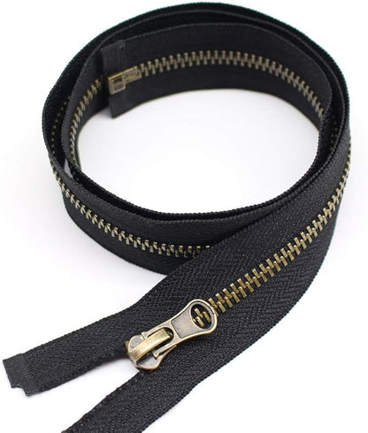 YaHoGa 2PCS #5 25 Inch Antique Brass Separating Jacket Zipper Black Metal Zippers for Jackets Sewing Coats Crafts (25" Anti-Brass)