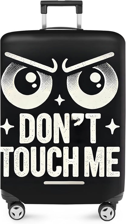 ANNA QUEEN Funny “Don’t Touch Me” Luggage Cover, Bold Black Suitcase Protector with Angry Eyes Design, Stretchable, Washable Travel Cover for 24-26 Inch Luggage