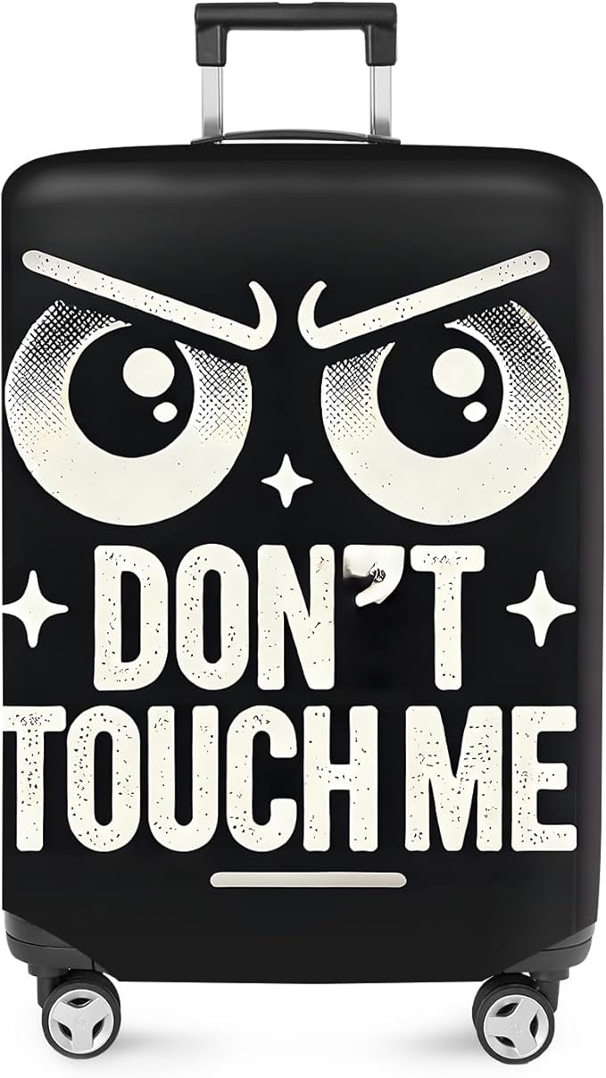 ANNA QUEEN Funny “Don’t Touch Me” Luggage Cover, Bold Black Suitcase Protector with Angry Eyes Design, Stretchable, Washable Travel Cover for 20-22 Inch Luggage