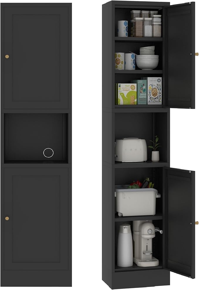 Tall Narrow Storage Cabinet - 67" Slim Bathroom Organizer with 3 Adjustable Shelves, 2 Doors (Left/Right Opening),Metal Floor Cabinet for Small Spaces, Bathroom & Kitchen (Metal, Black)
